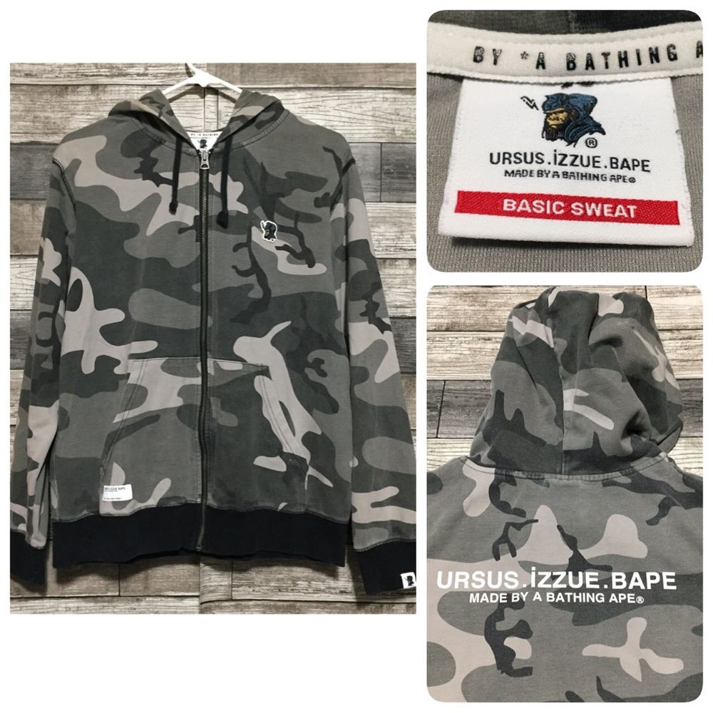 Ursus Izzue Bape Basic Sweat Camo Hoodie Full Zip Men’s L Gray Black (Read Desc)